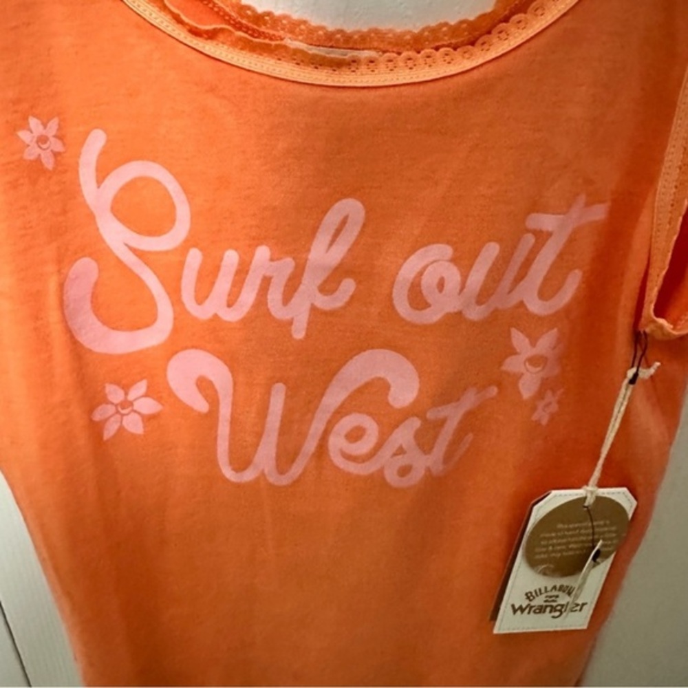 Billabong Wrangler Collab ‘Surf Out‎ West’ Lace Trim Tank Orange Size Large NWT - Picture 4 of 7